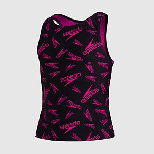 Girls' Boom Logo Allover Tankini Black