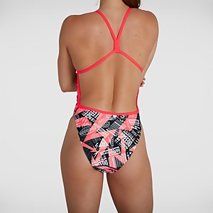 Logo Flash Damen Allover Vback Badeanzug in Rot