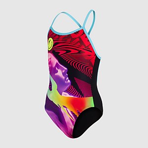 Girl's Placement V-back Swimsuit Black - 9-10