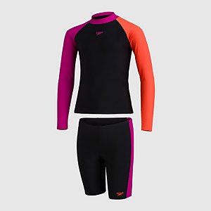 Girls' Colourblock LS Sun Protection Top & Short Black