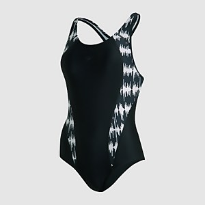 Damen Allover Panel Laneback Badeanzug in Schwarz
