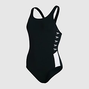Damen Boom Logo Splice Muscleback Badeanzug in Schwarz