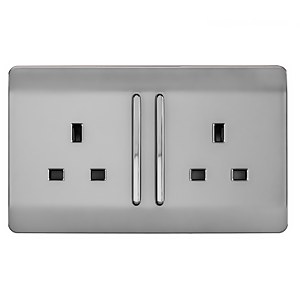 Trendi Switch Double Switched Socket - Stainless Steel