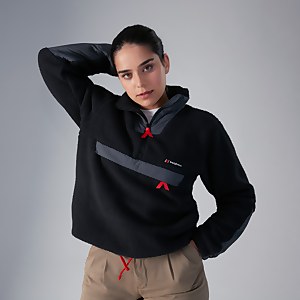 Unisex Oversized Fleece Half Zip Smock - Black/Grey