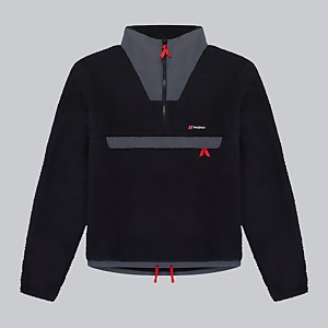 Unisex Oversized Fleece Half Zip Smock - Black/Grey