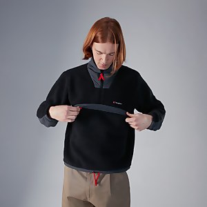 Unisex Oversized Fleece Half Zip Smock - Black/Grey