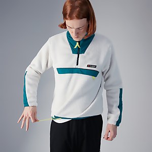 Unisex Oversized Fleece Half Zip Smock - Natural / Green