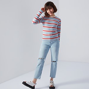 Women's Long Sleeve Stripe Ringer T-shirt Multi