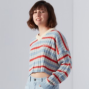 Women's V-Neck Rib Stripe Knit Jumper Multi - XS