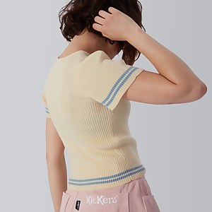 Women's Short Sleeve Rib Knit Top Cream