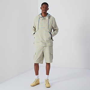 Men's Funnel Neck Gingham Anorak Yellow