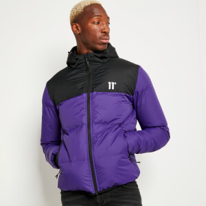 Men's Large Panelled Puffa Jacket – Purple/Black