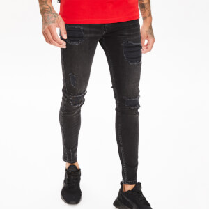 11 Degrees Essential Super Stretch Distressed Jeans Skinny Fit – Washed Black