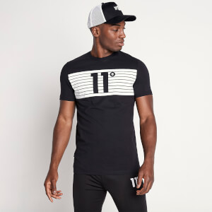 11 Degrees Placement Stripe Logo T-Shirt – Black