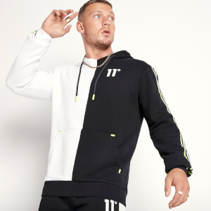 11 Degrees Colour Block Pullover Hoodie – Black / White / Limeade