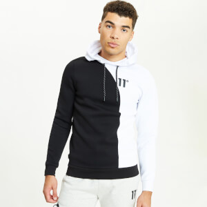 11 Degrees Mixed Fabric Cut And Sew Pullover Hoodie – Black / White