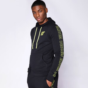 11 Degrees Contrast Print Pull Over Hoodie – Black / Limeade