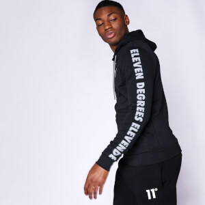 11 Degrees Contrast Print Pull Over Hoodie – Black / Charcoal