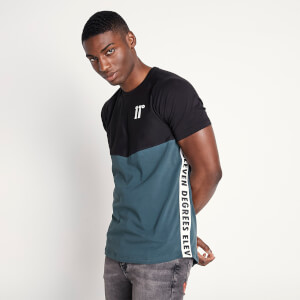 Cut And Sew Contrast Panel Taped T-Shirt – Black/Darkest Spruce Green/Vapour Grey