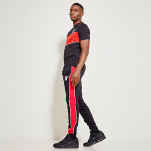 11 Degrees Colour Block Piped Joggers Regular Fit – Black / Goji Berry Red / White