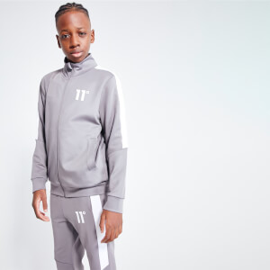 11 Degrees Junior Cut And Sew Funnel Neck Tracksuit – Steel / White