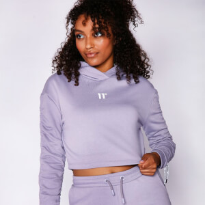11 Degrees Womens Cropped Ruched Sleeve Hoodie – Lavender Grey