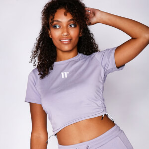 11 Degrees Womens Cropped Ruched Slim Fit T-Shirt – Lavender Grey