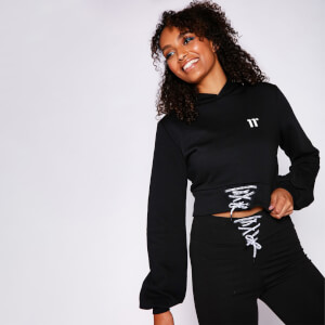 Lace Up Cropped-Passform Hoodie – Schwarz