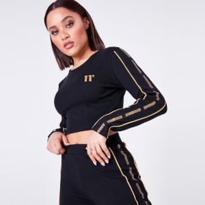 Taped Cropped Long Sleeve T-Shirt Black/Gold