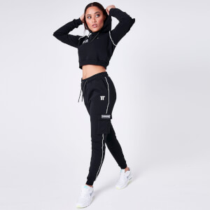Cover Stitch Cropped Pullover Hoodie – Black / White