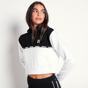 Cropped Cut And Sew Pullover Hoodie – White/Black