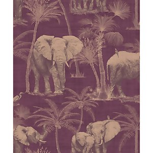 Arthouse Elephant Grove Jungle Embossed Metallic Aubergine