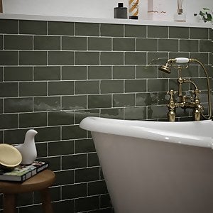 Country Living Artisan Moss Green Ceramic Wall Tile 75 x 150mm - 0.5 ...