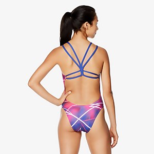 Women's Printed Double Strap One Piece Navy