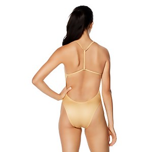 Women's Solid T-Back One Piece Yellow