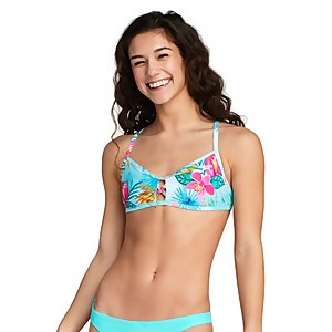 Print Peek-A-Boo Tie Back Bikini Top - Turquoise | Size L