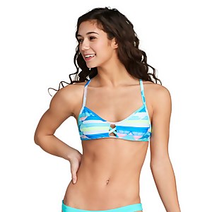 Print Peek-A-Boo Tie Back Bikini Top - Blue | Size L