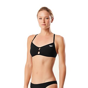 Solid Peek-A-Boo Bikini Tie Back Top - Black | Size L