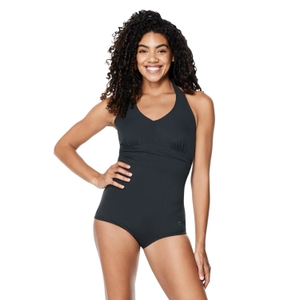 Women's Solid Halter One Piece Black