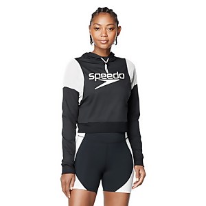 Speedo Logo Cropped Mesh Inset Hoodie - Black |Size L