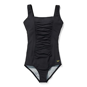Women's Solid Shirred Tank One Piece Black