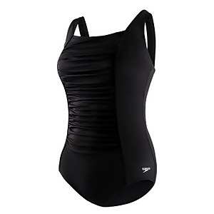 Women's Plus Solid Shirred Tank One Piece Black