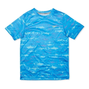Short Sleeve Printed Shark Swim Shirt - Blue | Size L