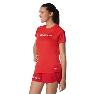 Women's Guard Short Sleeve Solid Swim Tee Red
