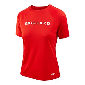 Women's Guard Short Sleeve Solid Swim Tee Red