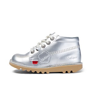 Junior Unisex Kick Hi Zip Leather Silver - 12.5