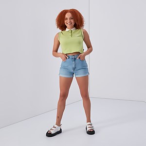Women's Cropped Polo Shirt Lime - XS