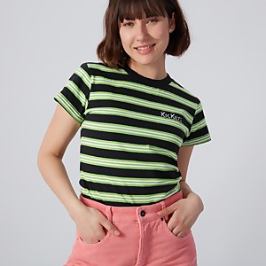 Women's Short Sleeve Stripe T-Shirt Black/Green - XS