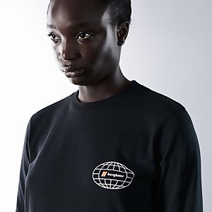 Unisex Organic Three Peaks Long Sleeve Tee - Snowdon Print - Black