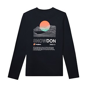 Unisex Organic Three Peaks Long Sleeve Tee - Snowdon Print - Black